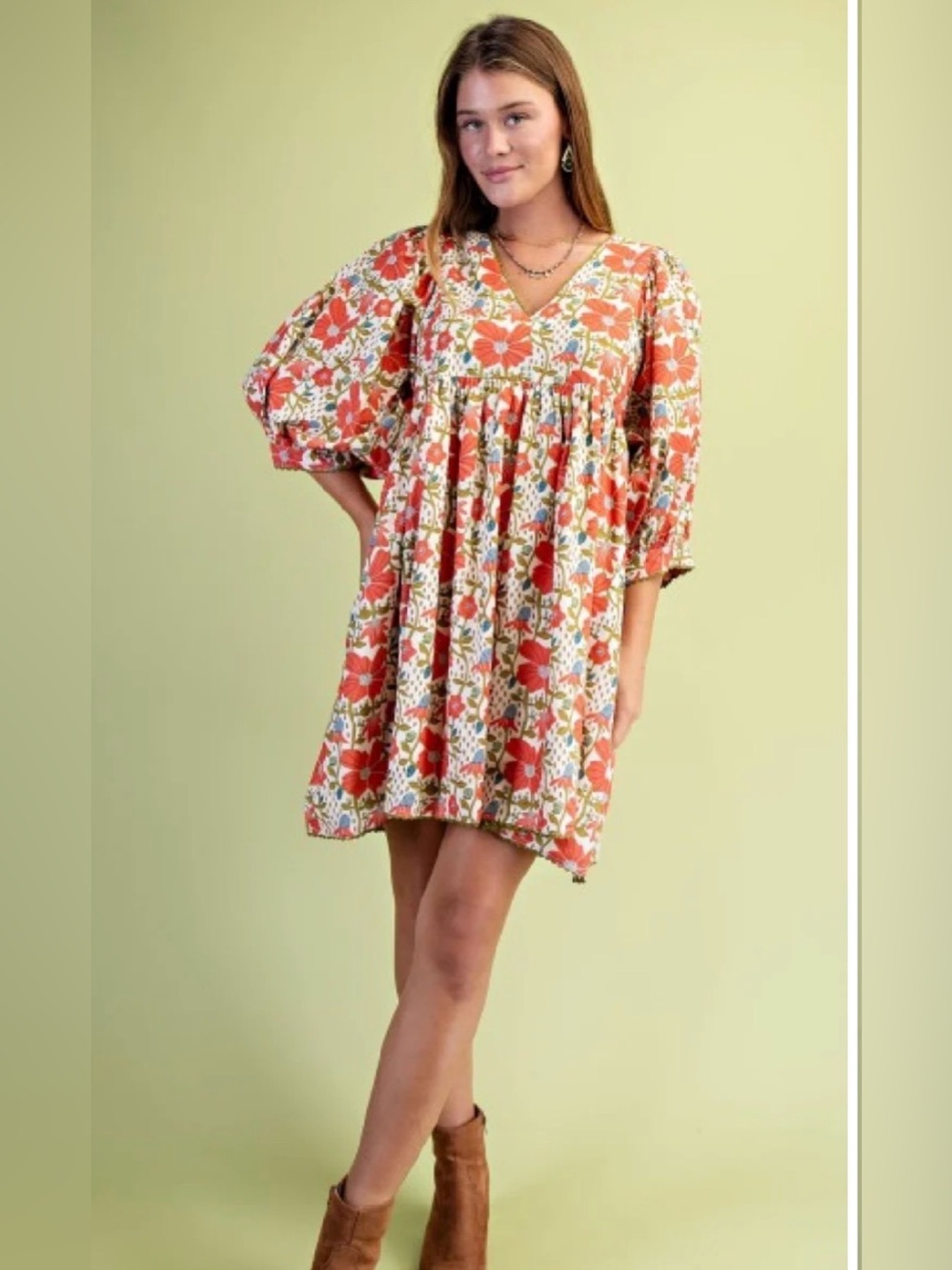 GiGio Floral Botanical Puff Sleeve Mini Dress Mushrooms Fall Garden Floral Small